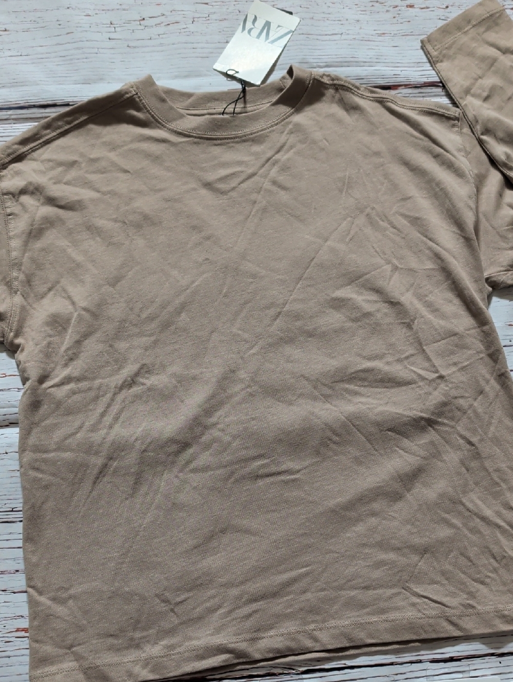 🆕Zara Boy's Long Sleeve Crew Tee - Taupe Beige